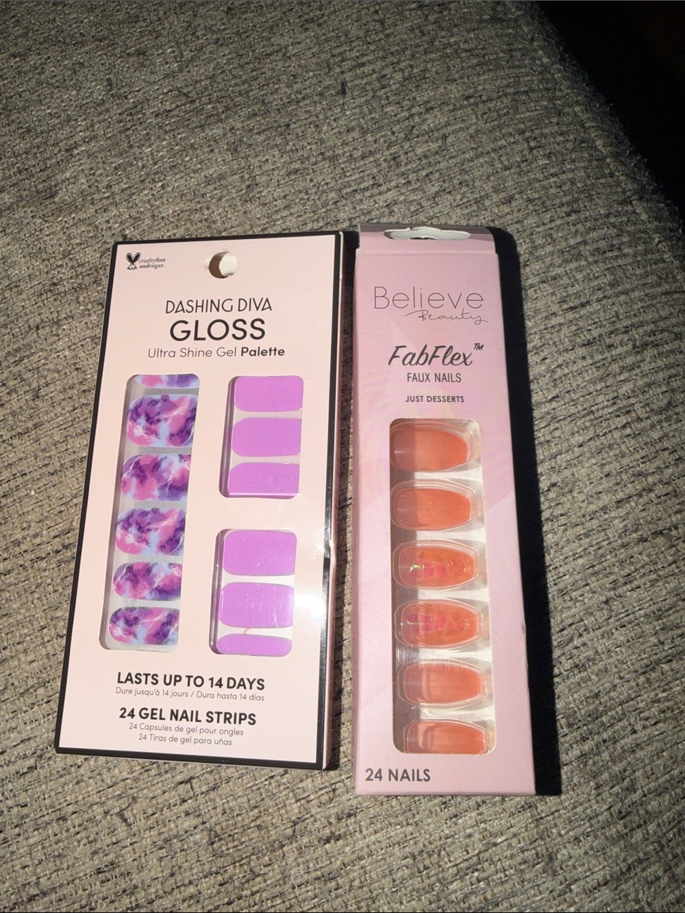 Dashing Diva Gloss + Believe FabFlex Faux Nails Duo - Purple & Coral Sets